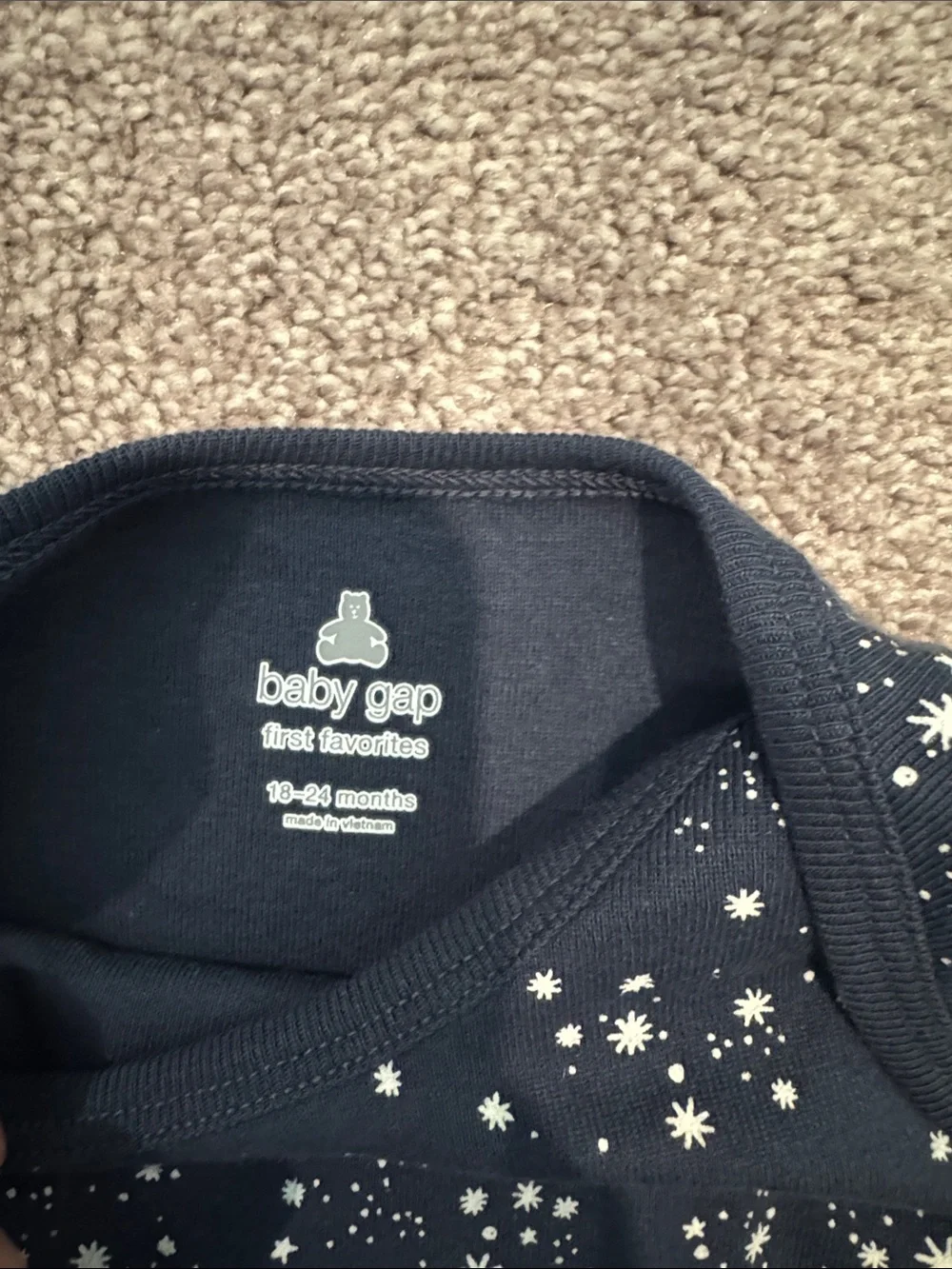 GAP Navy Blue Star Print Long-Sleeve Baby Bodysuit